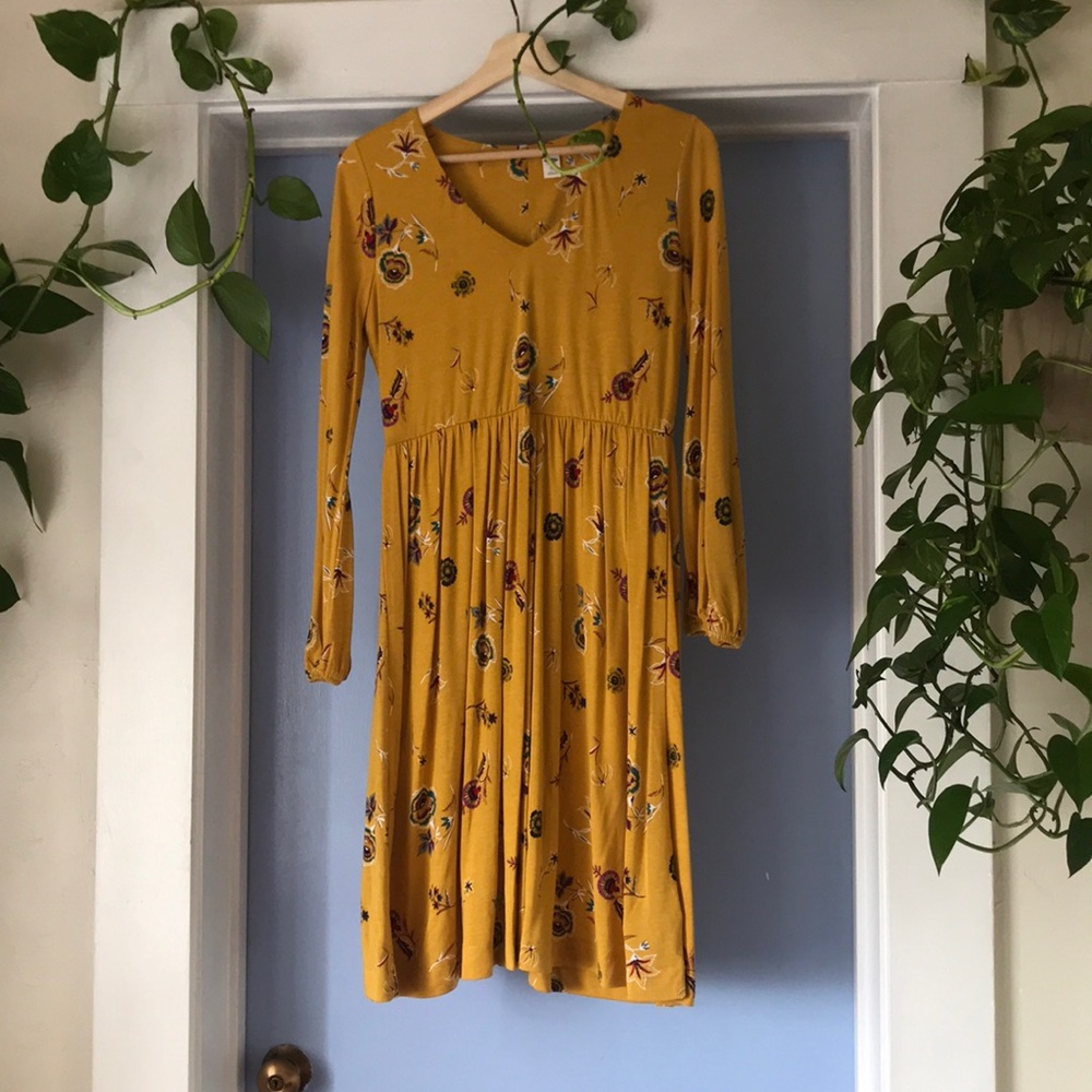 Xs mustard yellow flower printed dress